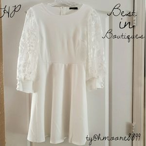 White Long Sleeve Lace Sleeve Dress M or L NEW